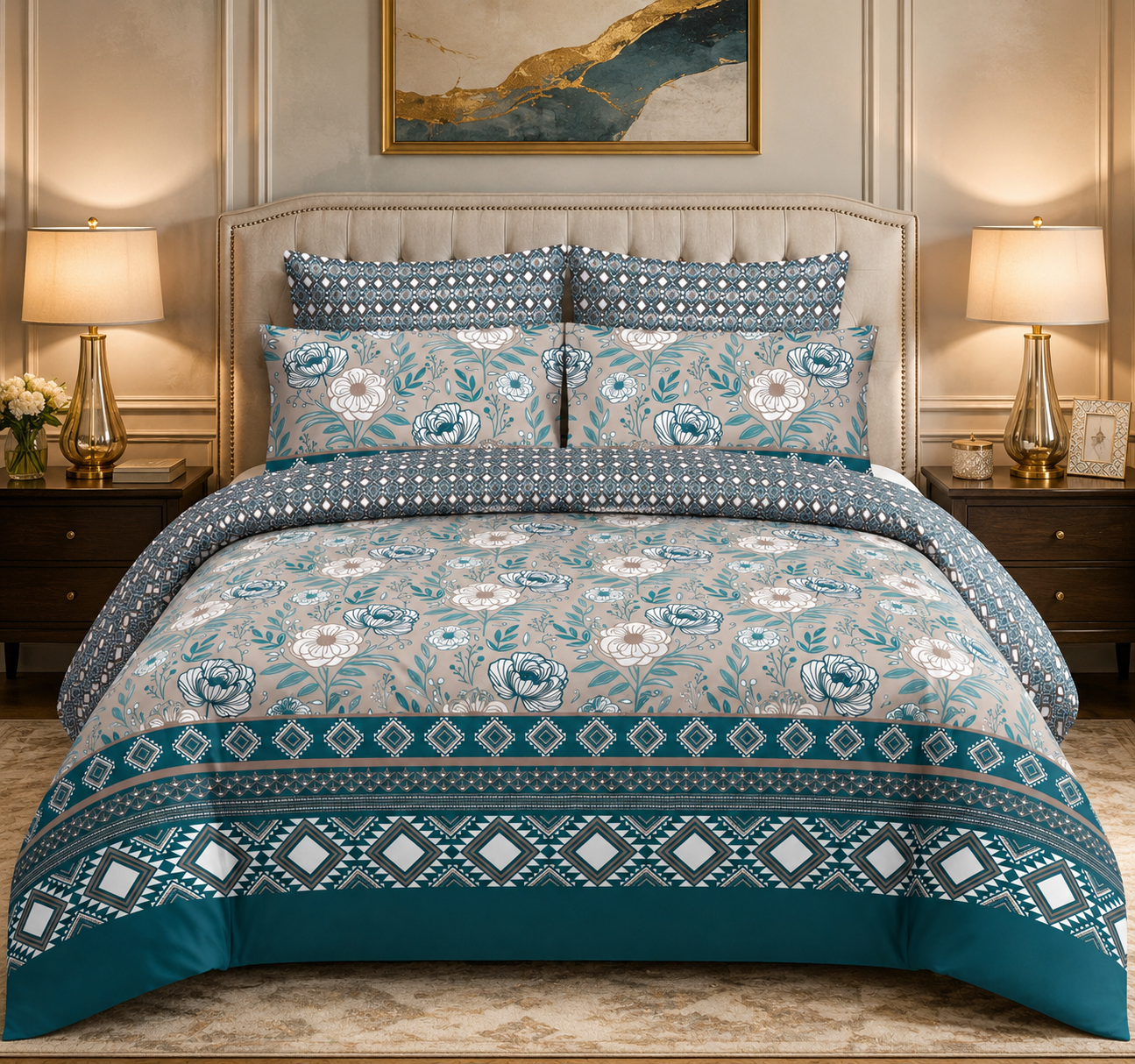 Softlinens Sapphire Bloom Premium Bedsheet Set