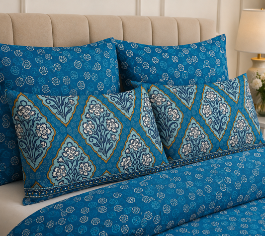 Blue Floral Pure Cotton Bedsheet Set