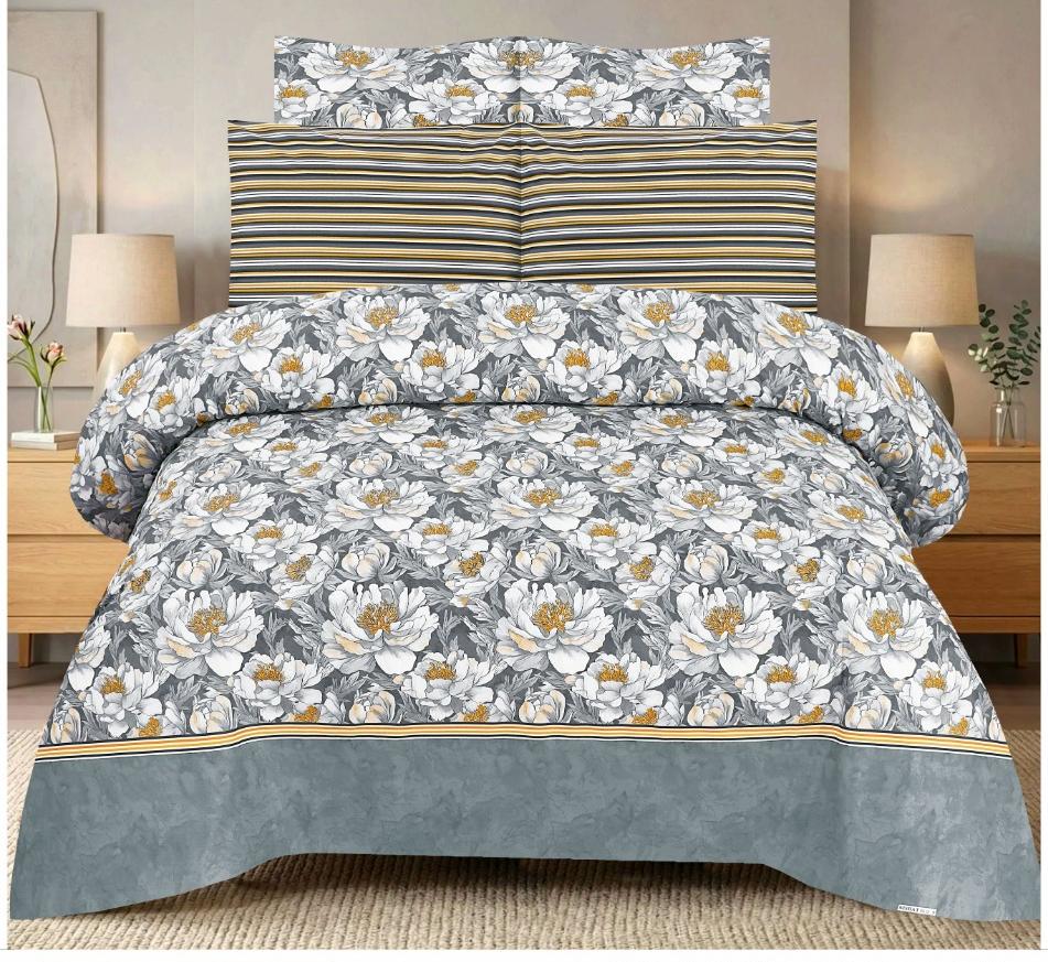 Pure Cotton Grey Floral Bedsheet Set