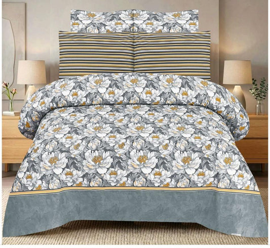 Pure Cotton Grey Floral Bedsheet Set