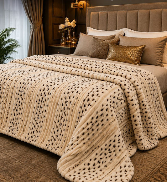 Luxury Soft Fleece Blanket – Cream Leopard Print