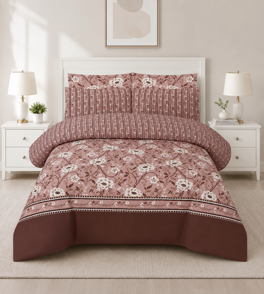 Elegant Floral Brown Cotton Bedsheet