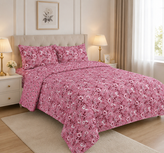 Softlinens Pink Floral Cotton Bedsheet Set
