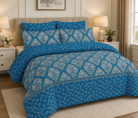 Blue Floral Pure Cotton Bedsheet Set