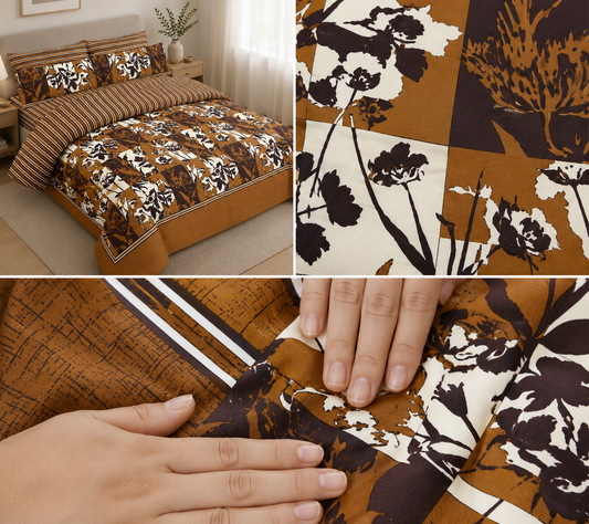 Autumn Bloom Premium Cotton Bedsheet Set