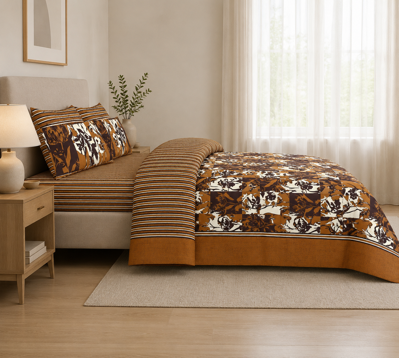 Autumn Bloom Premium Cotton Bedsheet Set