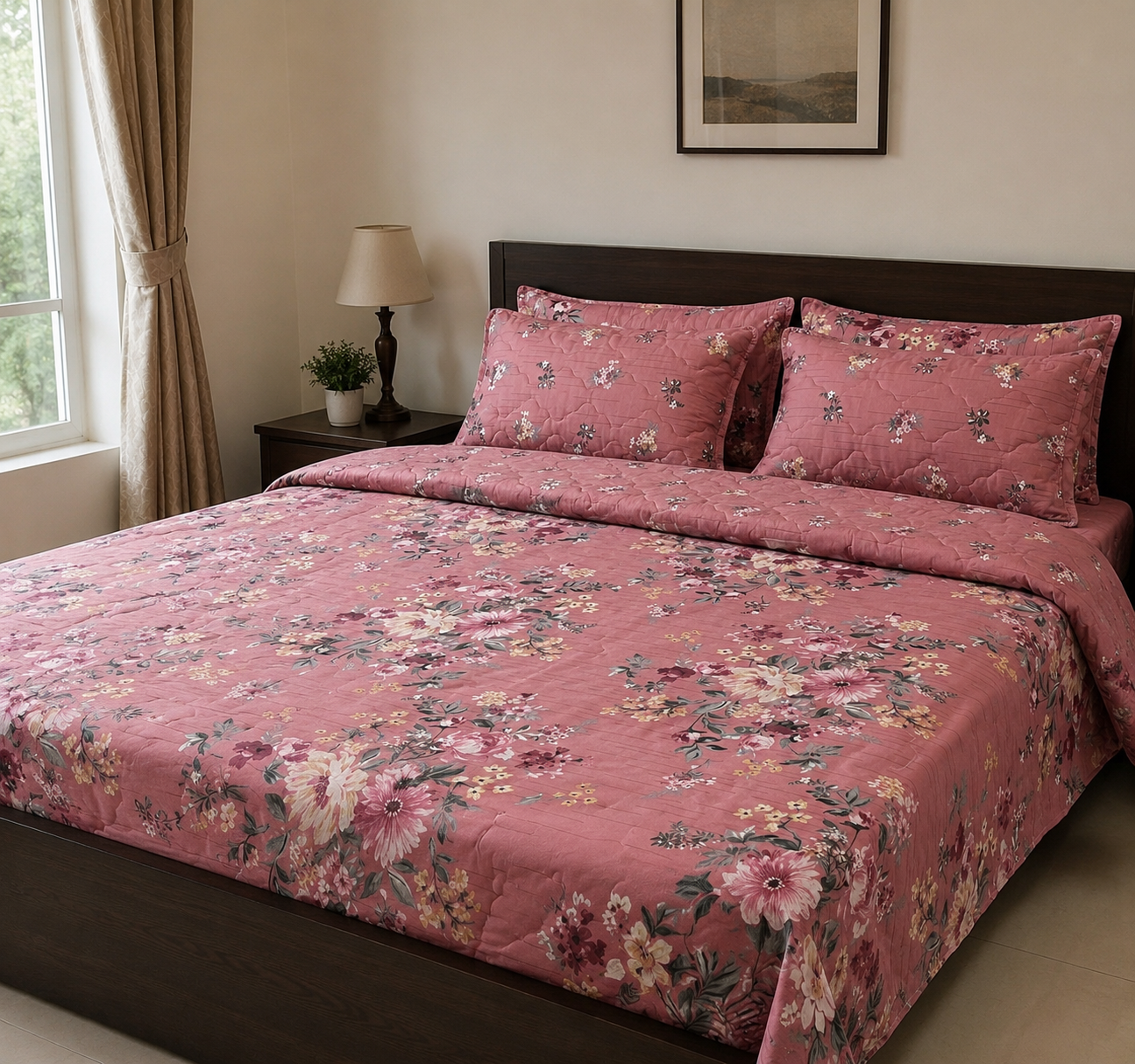 Blush Blossom Premium Cotton Satin Bedsheet Set